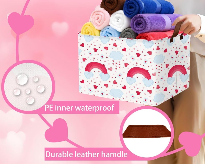 BOOHIT Valentines Day Basket Large Foldable Heart Shaped Storage Box for Gifts Kids Empty Storage Bins Rectangular Toy Organizer Decor (Rainbow Love) - Image 3